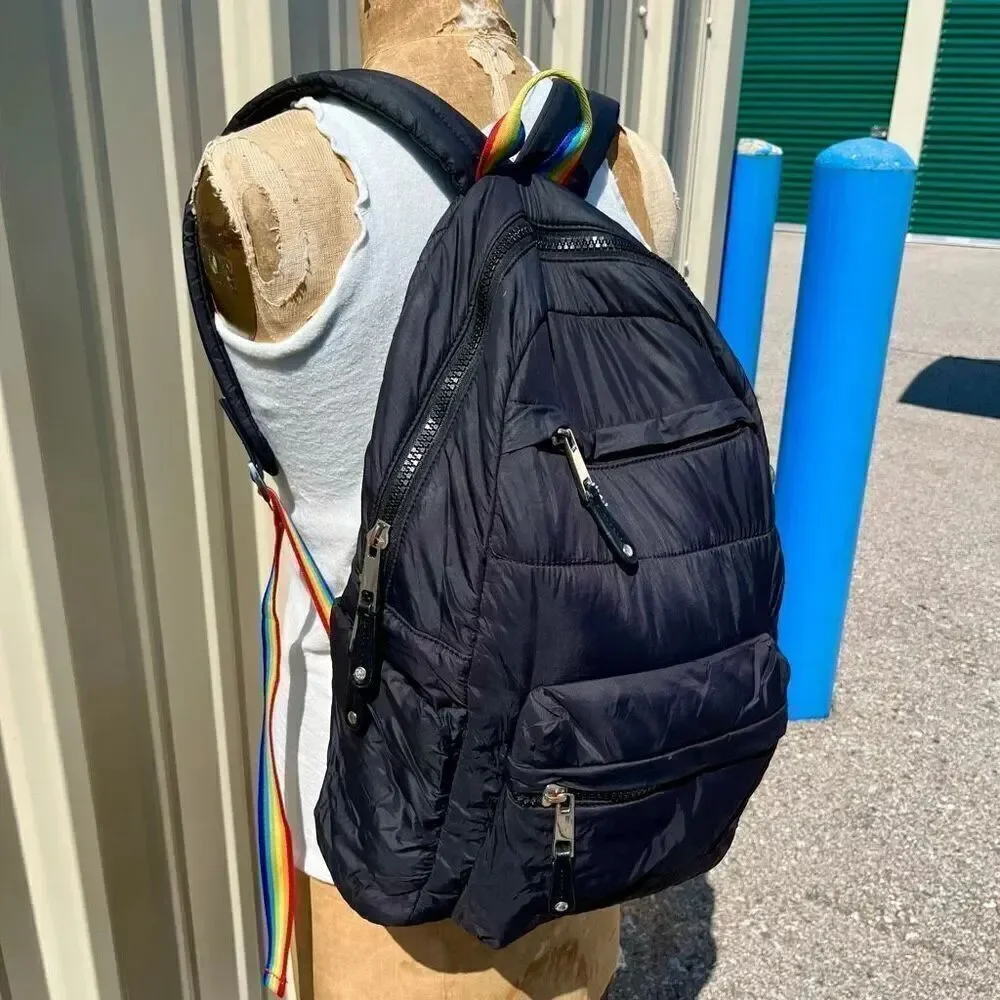 Shonda Roberts Squared Rainbow Strap Puffer Backpack Black